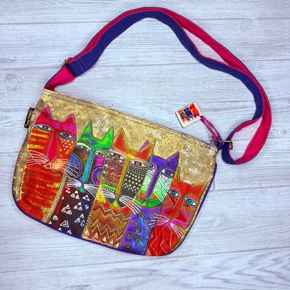 Laurel Burch Shoulder Crossbody Bag colorful rainbow beaded cat purse / mirror - Picture 9 of 10